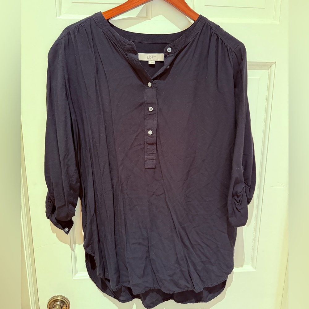 LOFT Women's Black Mandarin Collar Blouse